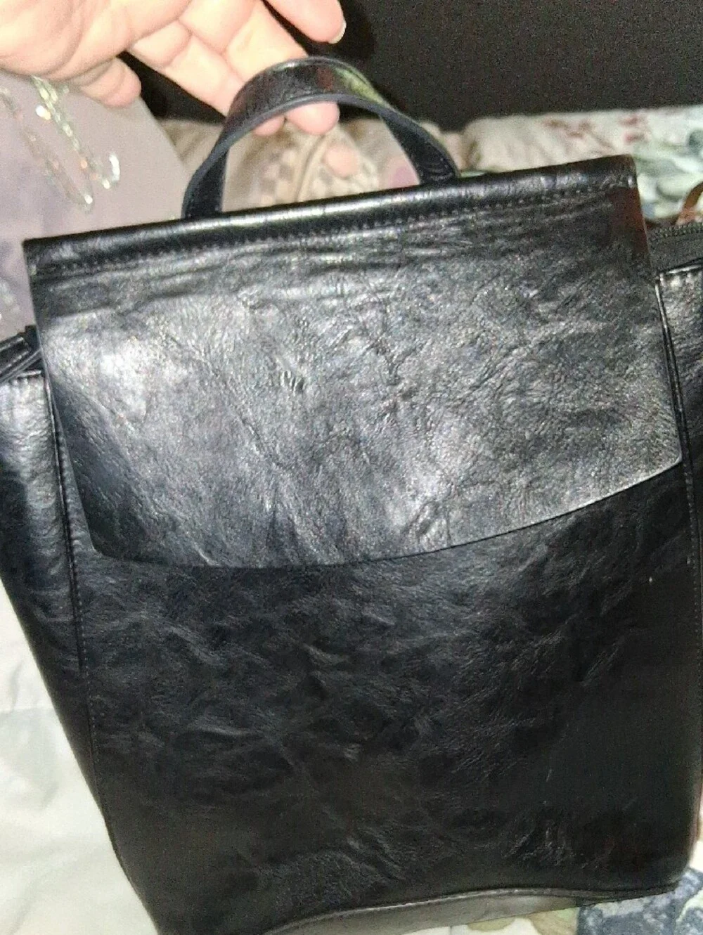 Sleek Black Faux Leather Women's Backpack Tote